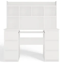 Scrivania 130x51cm con cassetti laterali, libreria e ripiani bianca Toppy
