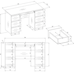 Scrivania 130x51cm con cassetti laterali, libreria e ripiani bianca Toppy