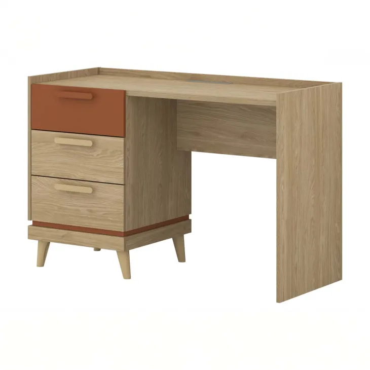 Scrivania 120x50cm con 3 cassetti rovere rosso mattone Yu