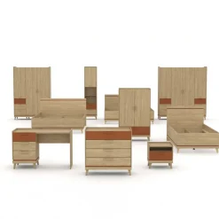 Scrivania 120x50cm con 3 cassetti rovere rosso mattone Yu