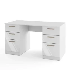 Scrivania 138x68 cm con doppia cassettiera bianco opaco e bianco lucido Dania