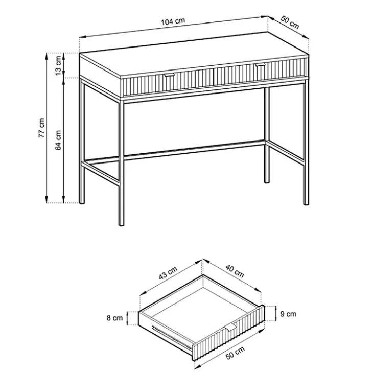 Scrivania 104x77cm consolle ingresso 2 cassetti moderna nero Alisa