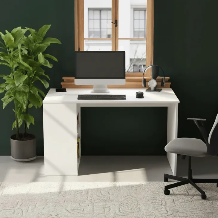 Scrivania 120x60cm con 2 vani a vista bianco opaco Porto