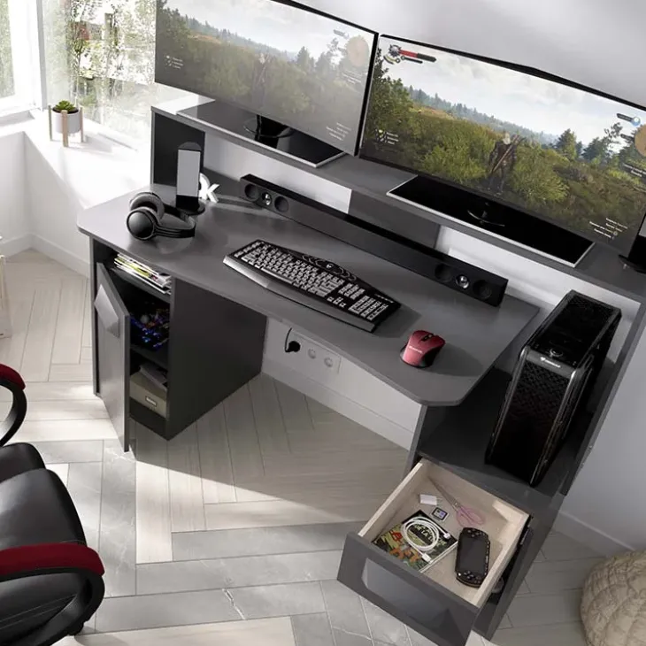 Scrivania 154x69cm gaming salvaspazio moderna grafite Seneca