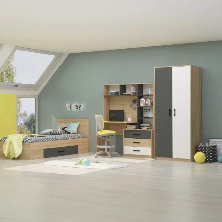 Scrivania 130x53cm moderna con cassetti rovere antracite bianco Chiaretto