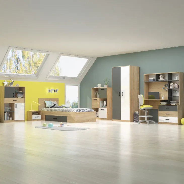 Scrivania 130x53cm moderna con cassetti rovere antracite bianco Chiaretto
