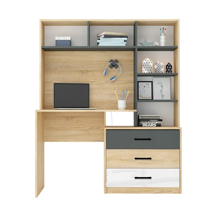 Scrivania 130x53cm moderna con cassetti rovere antracite bianco Chiaretto