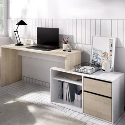 Scrivania 139x92cm ufficio angolare bianco rovere Teddy