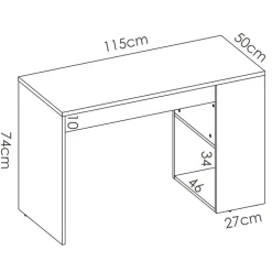 Scrivania 115x50cm ufficio salvaspazio rovere bianco opaco Tiger