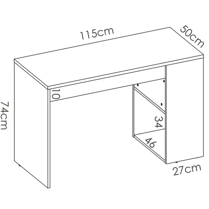 Scrivania 115x50cm ufficio salvaspazio rovere bianco opaco Tiger