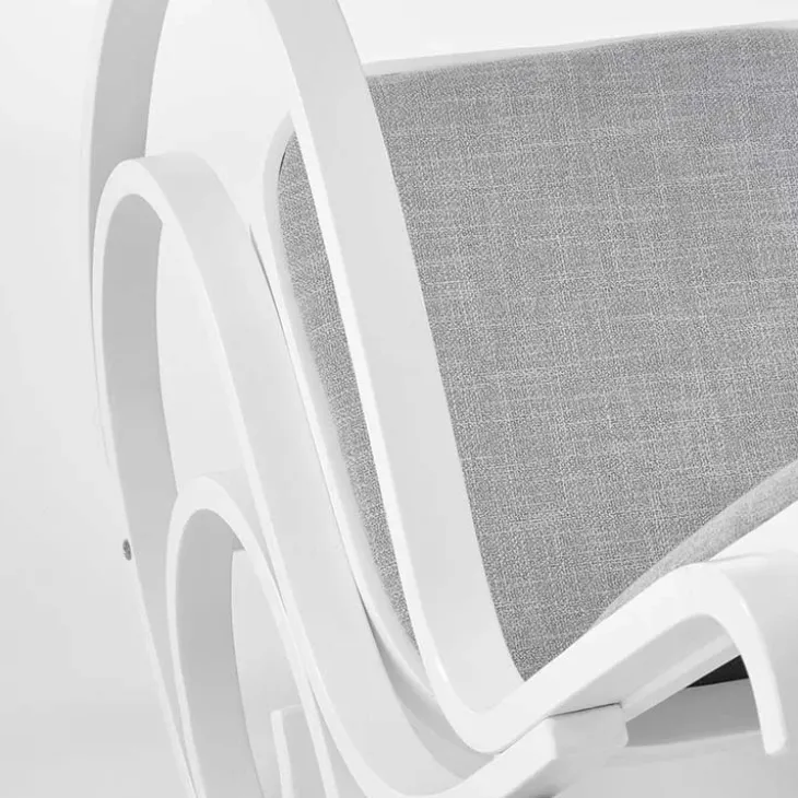 Sedia a dondolo in tessuto grigio legno bianco Hacchan