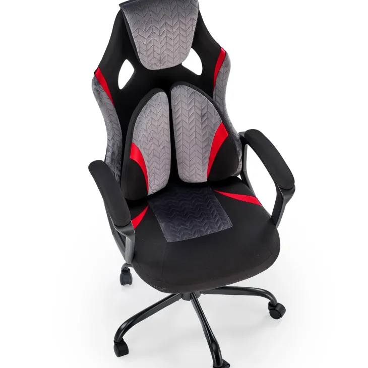 Sedia da gaming ergonomica con supporto lombare in tessuto grigio nero rosso Buzz