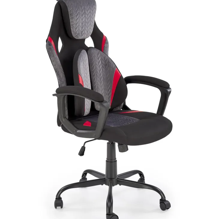 Sedia da gaming ergonomica con supporto lombare in tessuto grigio nero rosso Buzz