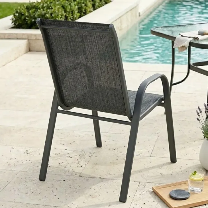 Sedia da giardino con braccioli impilabile in metallo nero e textilene antracite melange Nava
