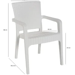 Sedia da giardino esterno bar impilabile con braccioli polipropilene effetto rattan bianco Maddy