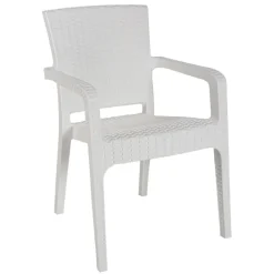 Sedia da giardino esterno bar impilabile con braccioli polipropilene effetto rattan bianco Maddy