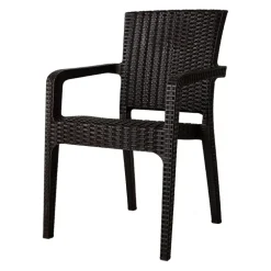 Sedia da giardino esterno bar impilabile con braccioli polipropilene effetto rattan marrone Maddy