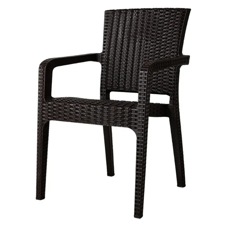 Sedia da giardino esterno bar impilabile con braccioli polipropilene effetto rattan marrone Maddy