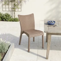 Sedia da giardino esterno bar impilabile polipropilene effetto rattan tortora Rossana