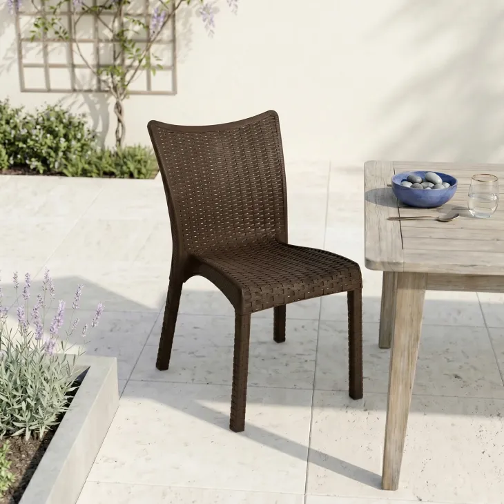 Sedia da giardino esterno bar impilabile polipropilene effetto rattan marrone Rossana