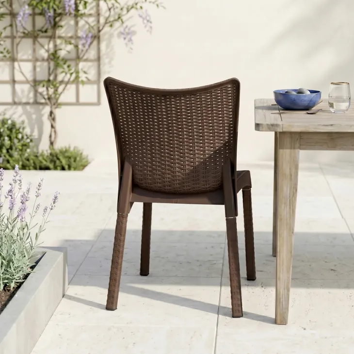 Sedia da giardino esterno bar impilabile polipropilene effetto rattan marrone Rossana