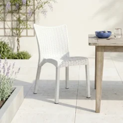 Sedia da giardino esterno bar impilabile polipropilene effetto rattan bianco Rossana