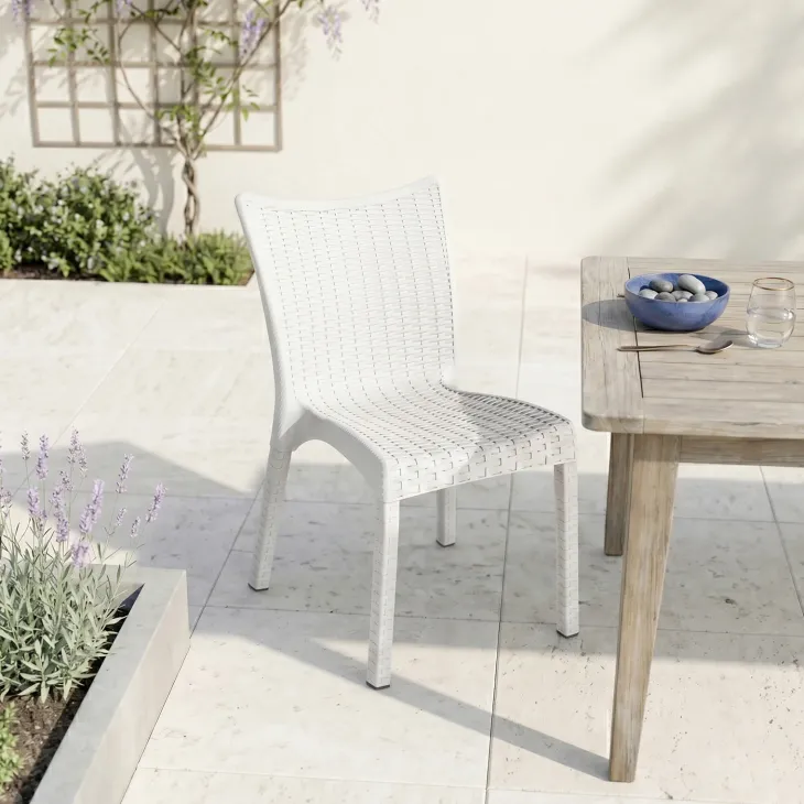 Sedia da giardino esterno bar impilabile polipropilene effetto rattan bianco Rossana