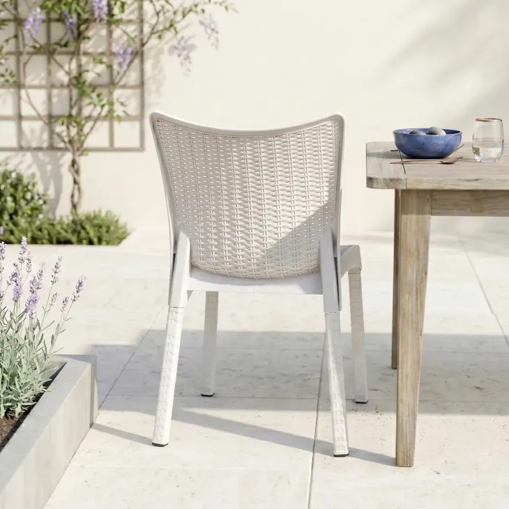 Sedia da giardino esterno bar impilabile polipropilene effetto rattan bianco Rossana