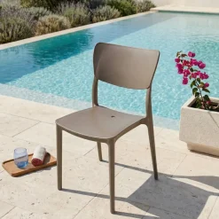 Sedia da giardino esterno bar dehors impilabile polipropilene beige tortora Tania