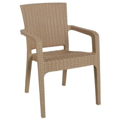 Sedia da giardino esterno bar impilabile con braccioli polipropilene effetto rattan tortora Maddy