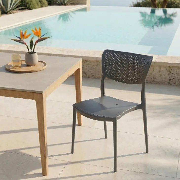Sedia da giardino esterno bar dehors impilabile polipropilene grigio antracite Aura