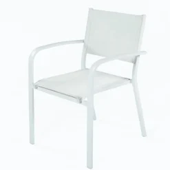 Sedia da giardino impilabile con braccioli tondi in alluminio e textilene bianco Brezza