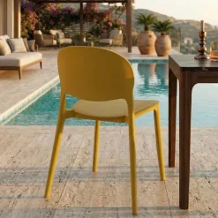 Sedia da giardino impilabile esterno in polipropilene giallo senape Pixel