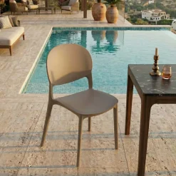 Sedia da giardino impilabile esterno in polipropilene tortora Pixel