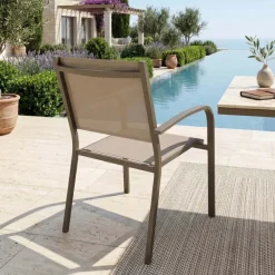 Sedia da giardino impilabile con braccioli tondi in alluminio e textilene tortora Brezza