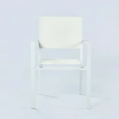 Sedia da giardino impilabile con braccioli quadrati in alluminio e textilene bianco Brezza