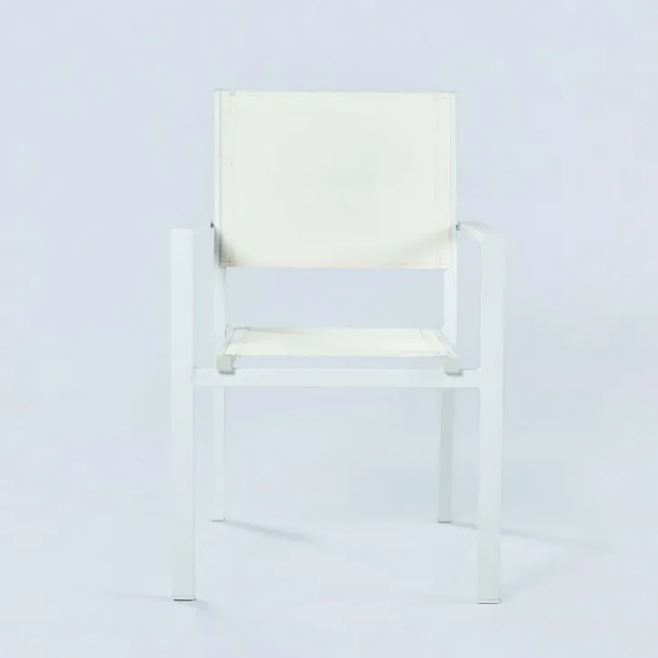 Sedia da giardino impilabile con braccioli quadrati in alluminio e textilene bianco Brezza