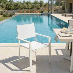 Sedia da giardino impilabile con braccioli quadrati in alluminio e textilene bianco Brezza