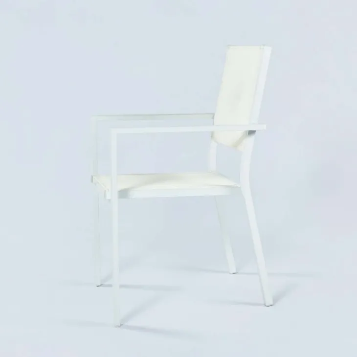 Sedia da giardino impilabile con braccioli quadrati in alluminio e textilene bianco Brezza