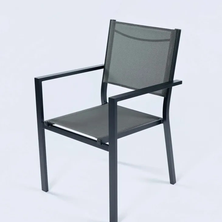 Sedia da giardino impilabile con braccioli quadrati in alluminio antracite e textilene grigio Brezza