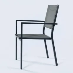 Sedia da giardino impilabile con braccioli quadrati in alluminio antracite e textilene grigio Brezza