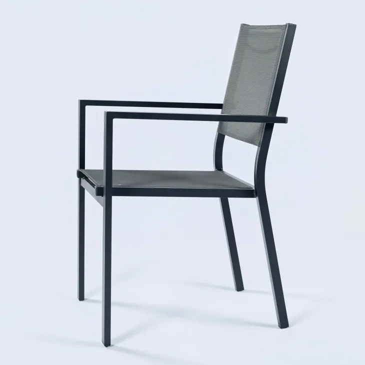 Sedia da giardino impilabile con braccioli quadrati in alluminio antracite e textilene grigio Brezza