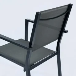 Sedia da giardino impilabile con braccioli quadrati in alluminio antracite e textilene grigio Brezza