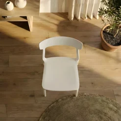 Sedia da pranzo impilabile moderna in polipropilene bianco Hans