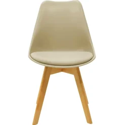 Sedia da pranzo scandinava polipropilene beige cuscino similpelle gambe legno Riccia