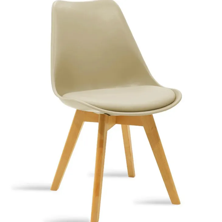 Sedia da pranzo scandinava polipropilene beige cuscino similpelle gambe legno Riccia