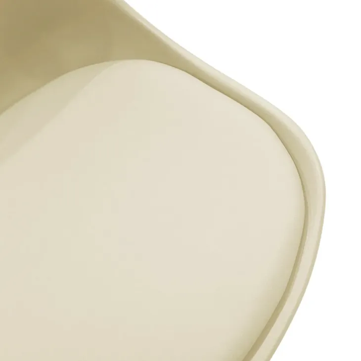 Sedia da pranzo scandinava polipropilene beige cuscino similpelle gambe legno Riccia