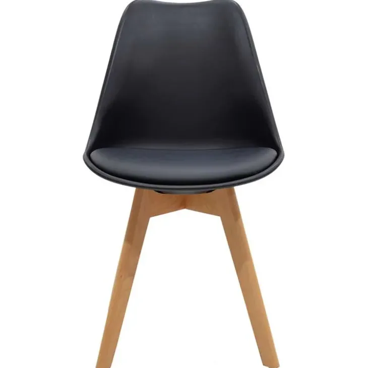 Sedia da pranzo scandinava polipropilene nero cuscino similpelle gambe legno Riccia