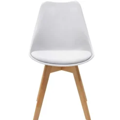 Sedia da pranzo scandinava polipropilene bianco cuscino similpelle gambe legno Riccia