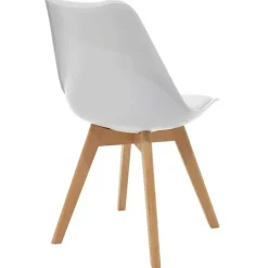 Sedia da pranzo scandinava polipropilene bianco cuscino similpelle gambe legno Riccia
